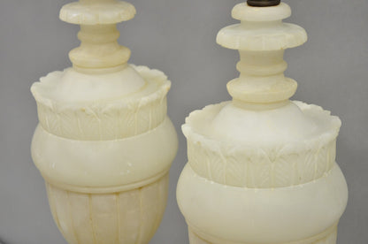 Antique French Empire Neoclassical Carved Alabaster Urn Table Lamp - a Pair