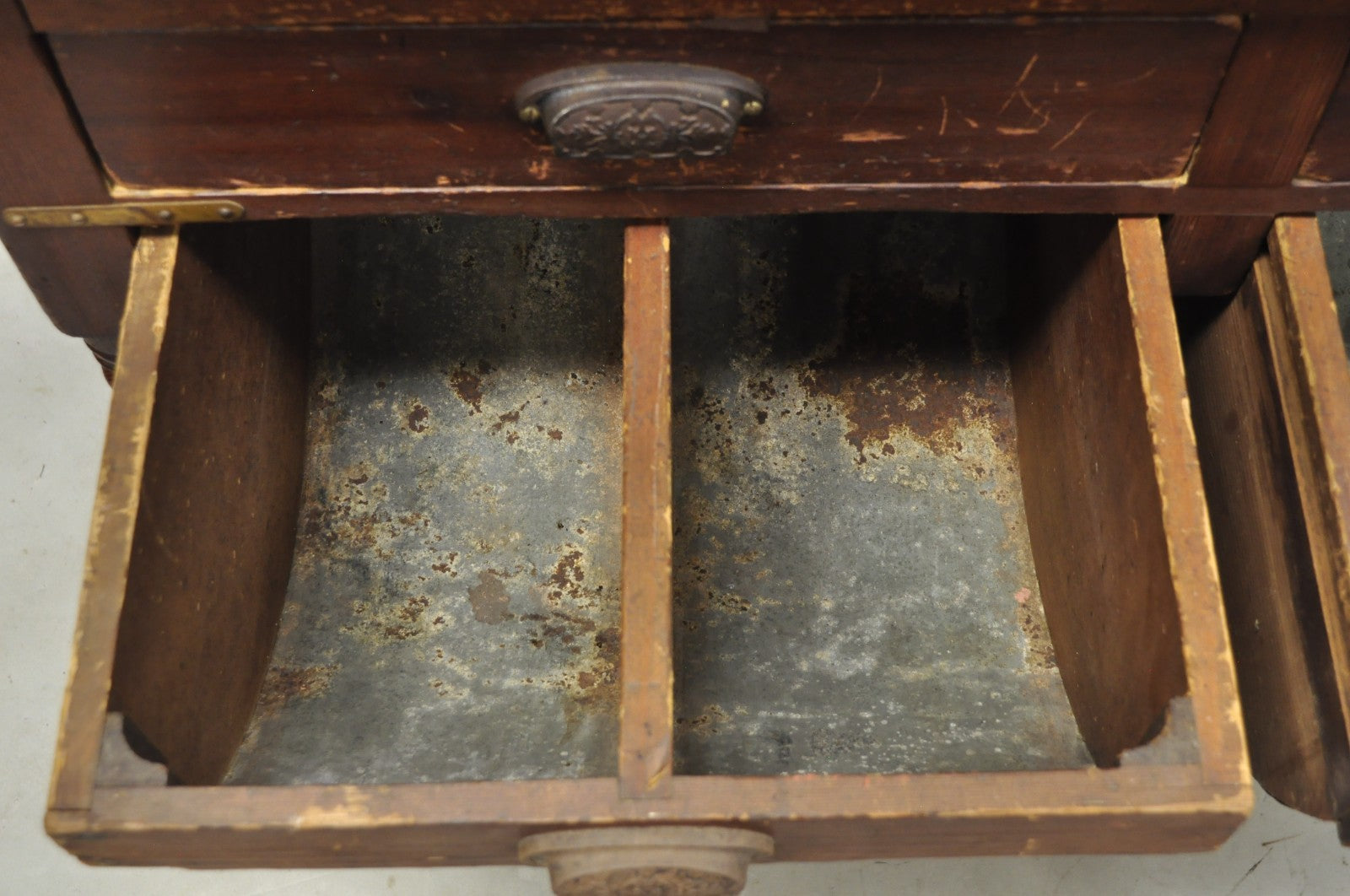Antique French Country Primitive Possum Belly Pine Wood Bakers Work Table
