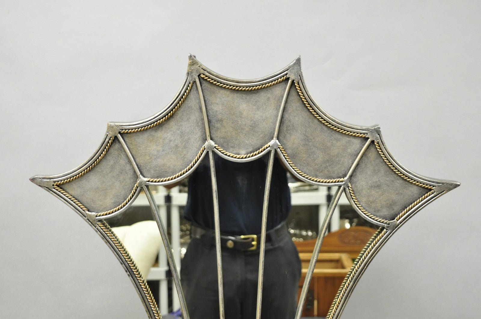 Contemporary Mediterranean Style Silver Gilt Iron Metal Mirror Fireplace Screen
