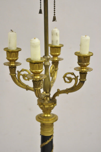 Antique French Empire Austrian Gilt Bronze Column Form Candelabra Table Lamp