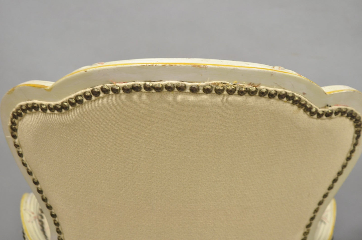 Vintage French Louis XV Style Cream & Pink Painted Boudoir Slipper Chair - Pair