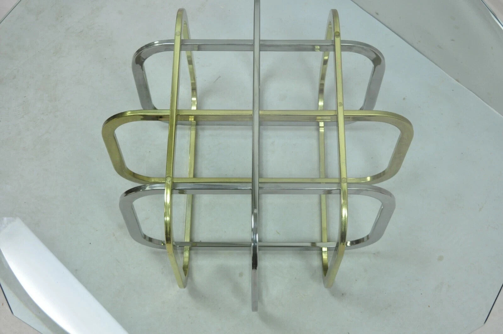 Mid Century Modern Pierre Cardin Style Brass & Chrome Glass Top Coffee Table