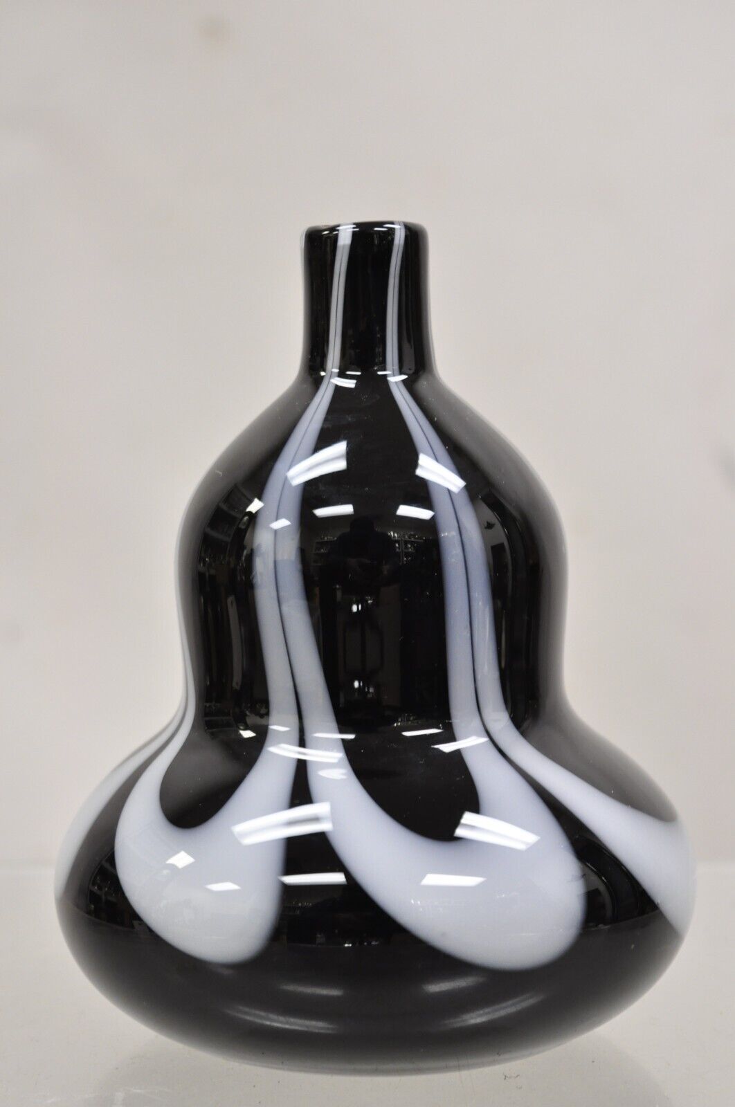 Vintage Murano Black and White Hand Blown Art Glass Small Vase