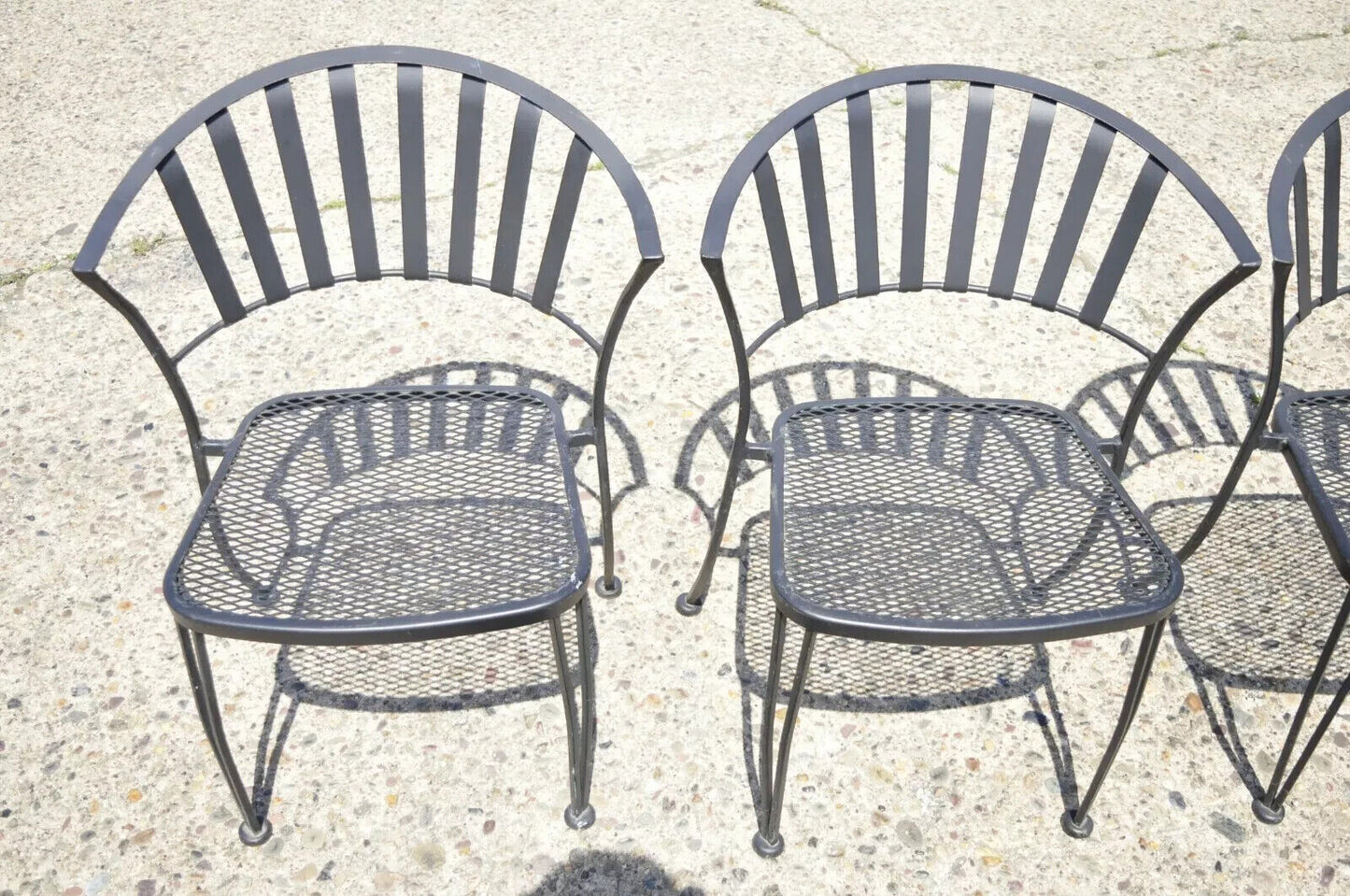 Modern Woodard Pinecrest Style Wrought Iron Garden Patio Dining Chair - Set of 4