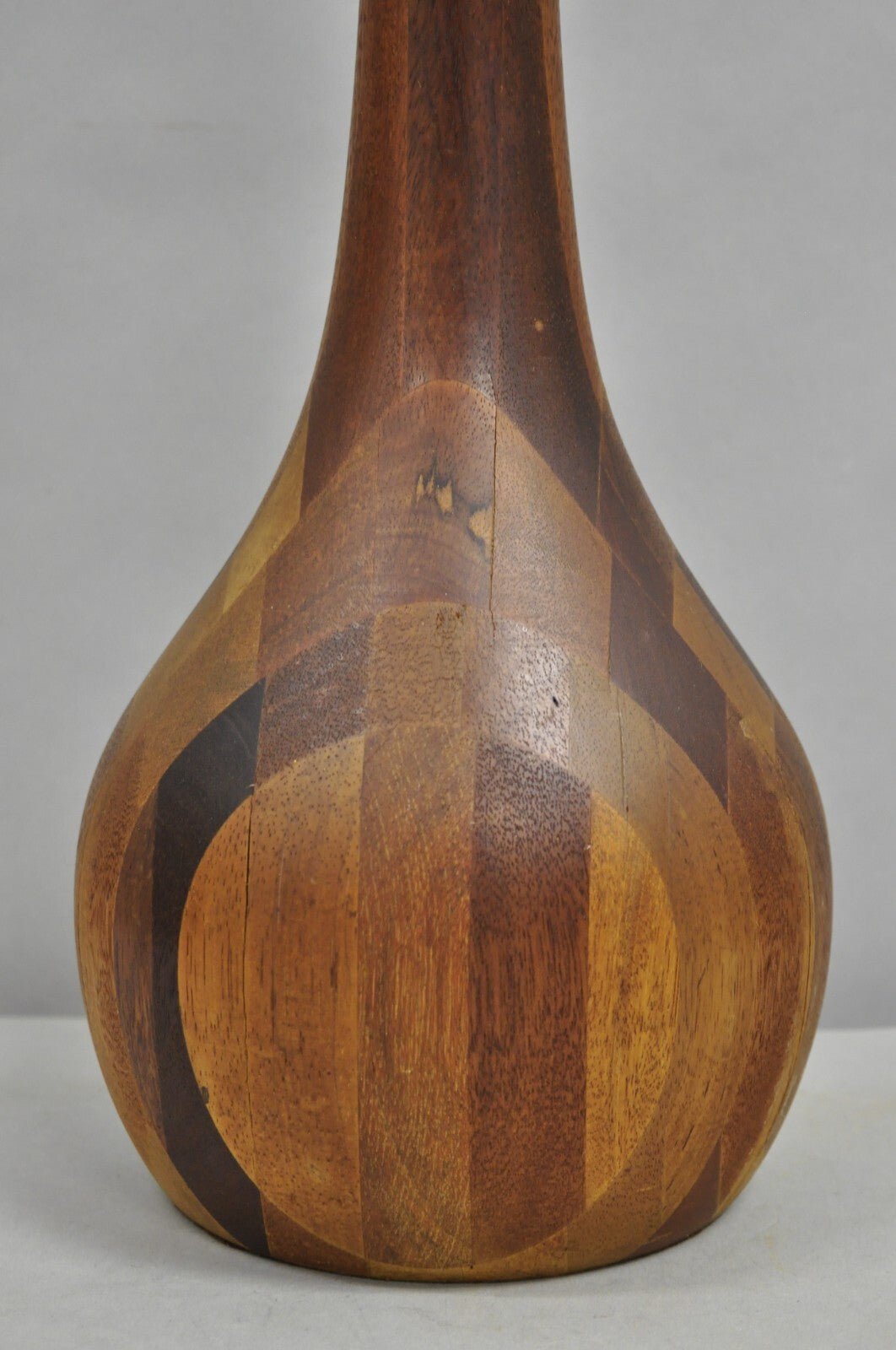 Vintage Mid Century Danish Modern Staved Teak Wood Sculptural Bulbous Table Lamp
