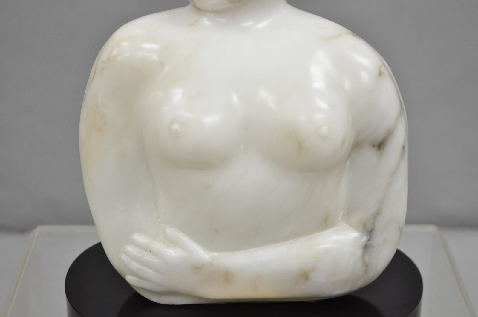 Morton Gaffin "Woman III" Modernist Carved White Alabaster Nude Bust Sculpture