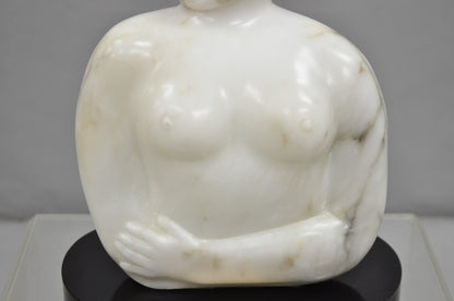 Morton Gaffin "Woman III" Modernist Carved White Alabaster Nude Bust Sculpture