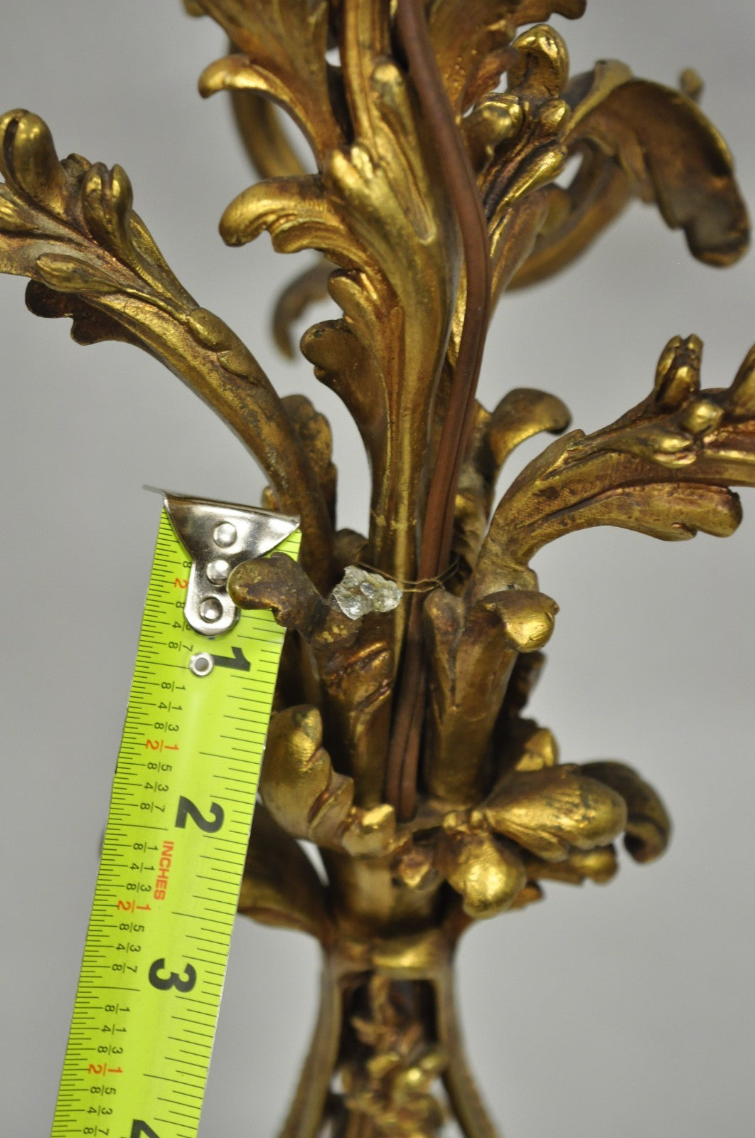 Antique French Rococo Baroque Gold Bronze Leafy Scroll Candelabra Table Lamp