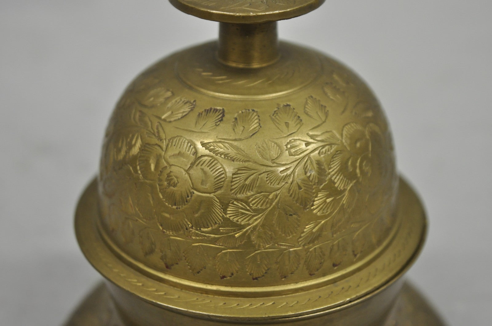 Vintage Anglo Indian Solid Brass Elephant Claw Engraved Dinner Bell on Stand