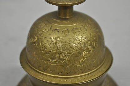 Vintage Anglo Indian Solid Brass Elephant Claw Engraved Dinner Bell on Stand