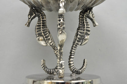 Decorative Nautical Silver Plated Seahorse Clamshell Pedestal Compote Candy Dish