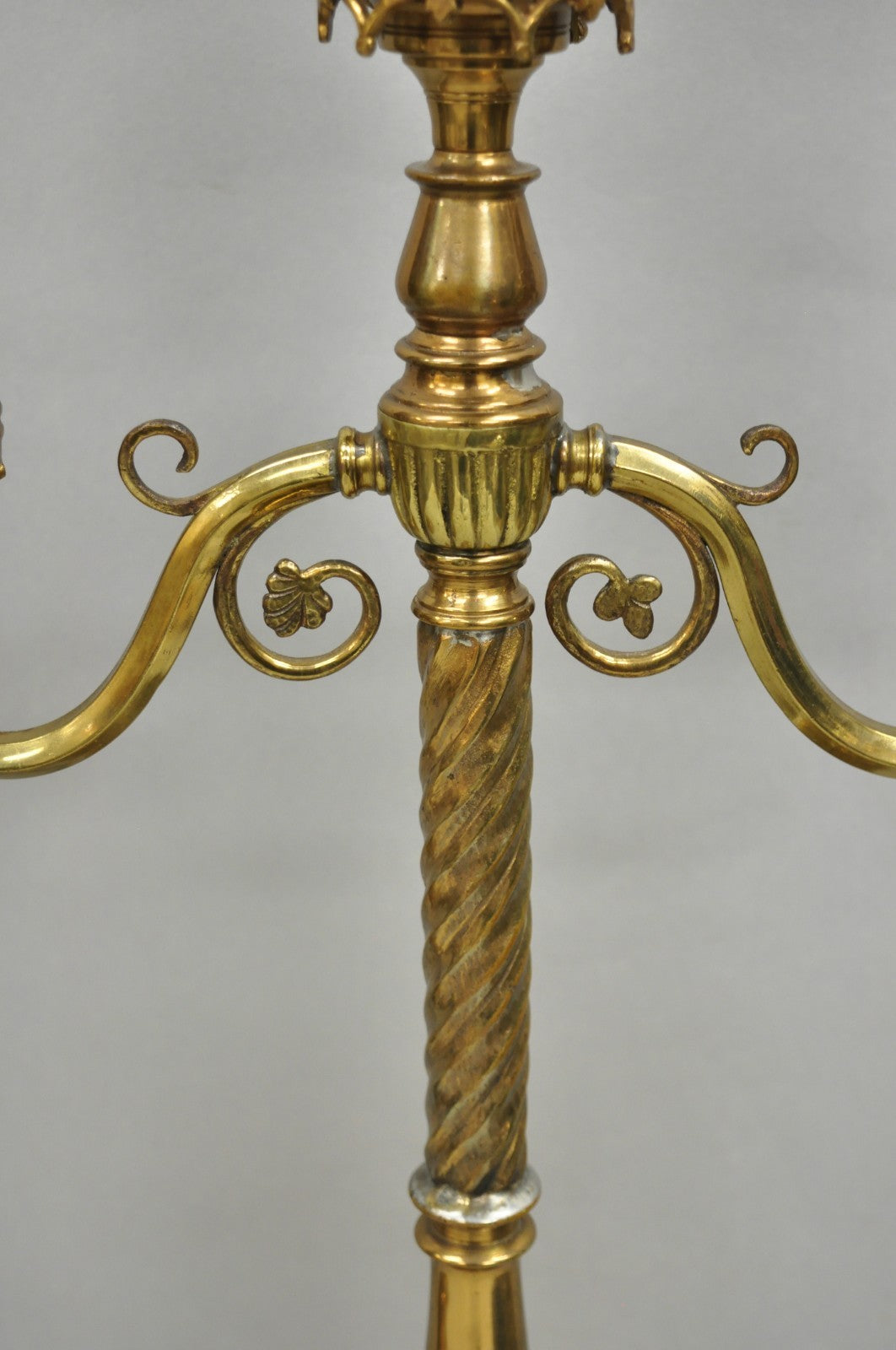 Oscar Bach French Renaissance Gothic Brass 3 Arm Candelabra Table Lamps - a Pair