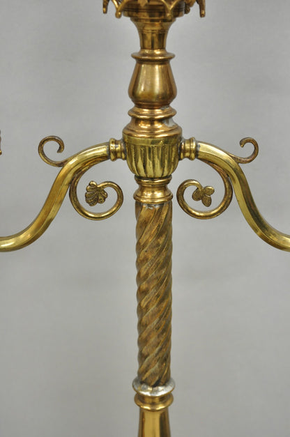 Oscar Bach French Renaissance Gothic Brass 3 Arm Candelabra Table Lamps - a Pair