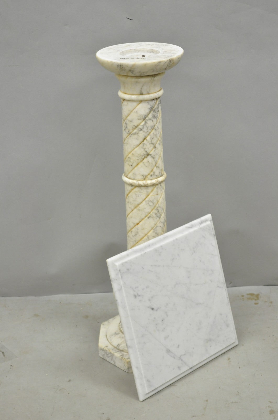 Vintage Italian Classical Carved Marble Column Form Square Top Pedestal Stand