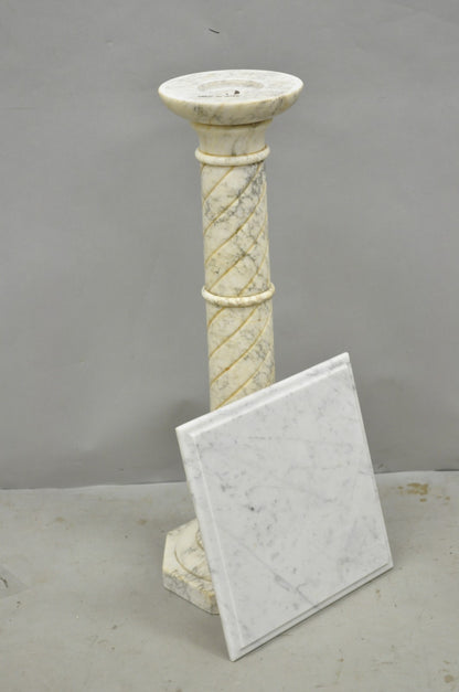 Vintage Italian Classical Carved Marble Column Form Square Top Pedestal Stand