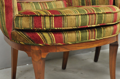 Vintage Mid Century Modern Walnut Panel Back Sculptural Lounge Arm Chairs - Pair
