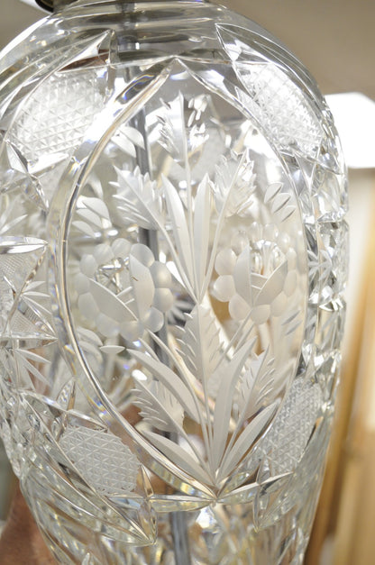 Vintage French Victorian Style Cut Crystal Glass Jardiniere Table Lamps - a Pair