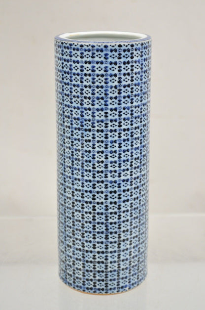 Vintage Japanese Porcelain Blue 11" Tall Round Cylinder Vase