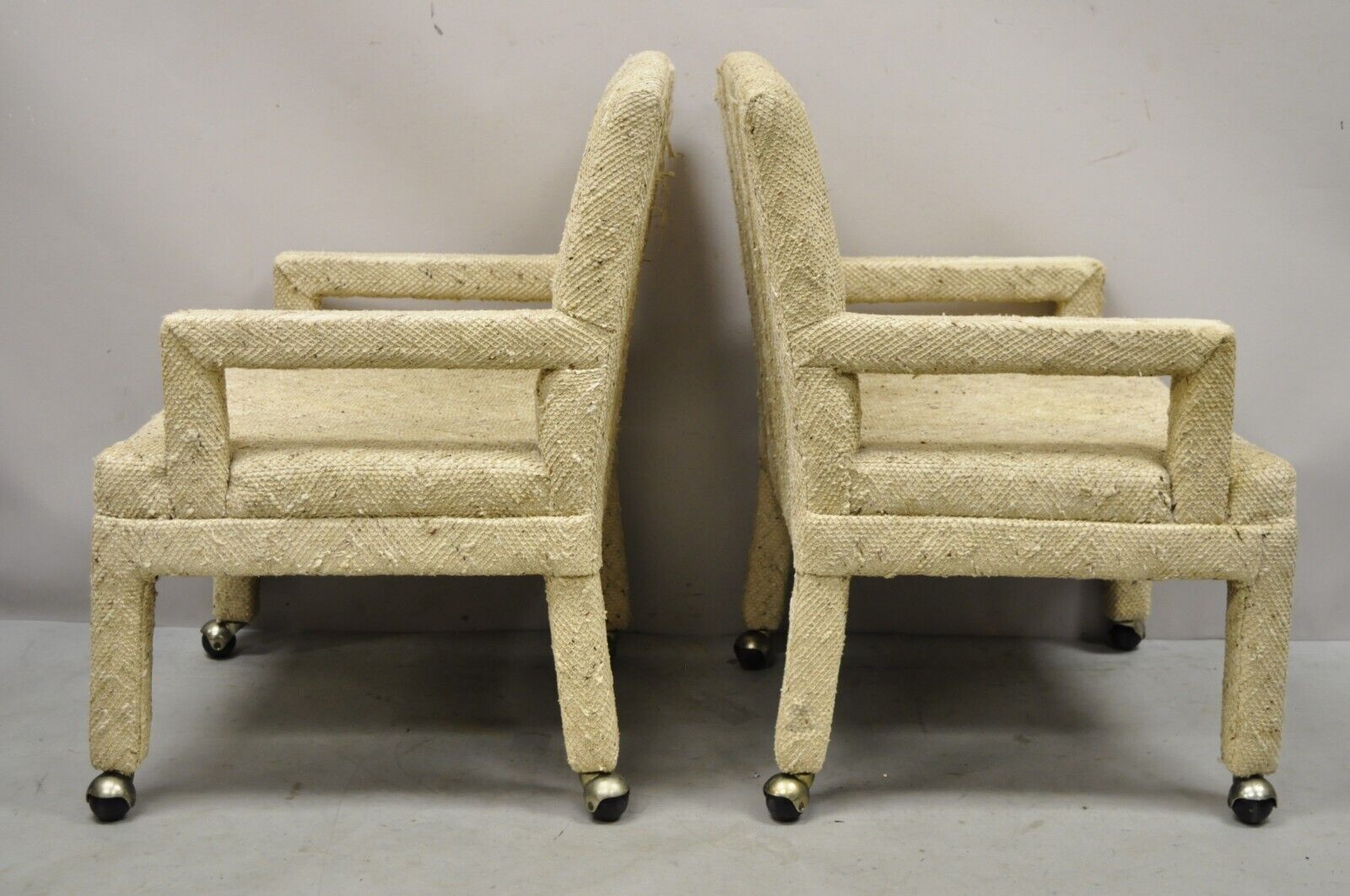 Pair Vintage Bassett Furniture Fully Upholstered Parson Style Club Lounge Chairs