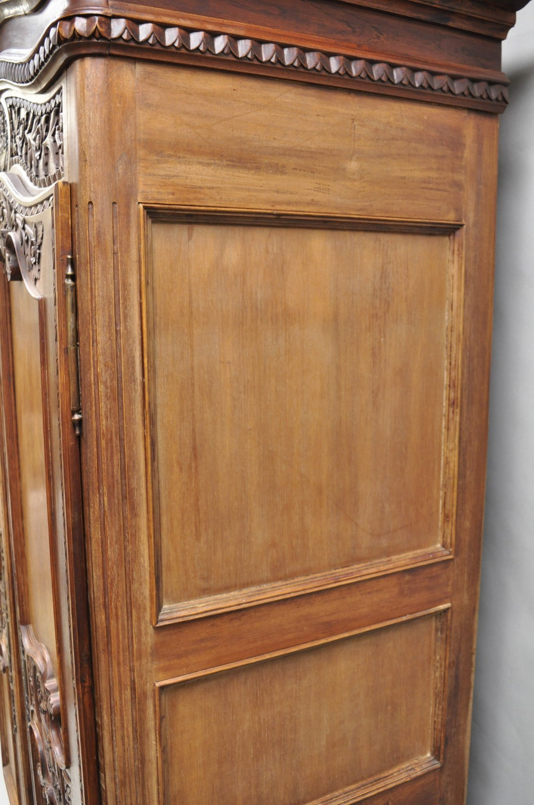 French Country Normandy France Carved Walnut Large Wardrobe Armoire Cabinet