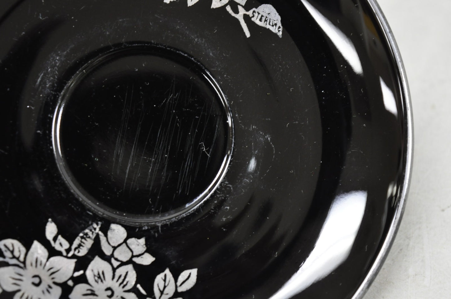 Vintage Rockwell Black Amethyst Glass Creamer Sugar Set Sterling Silver Overlay