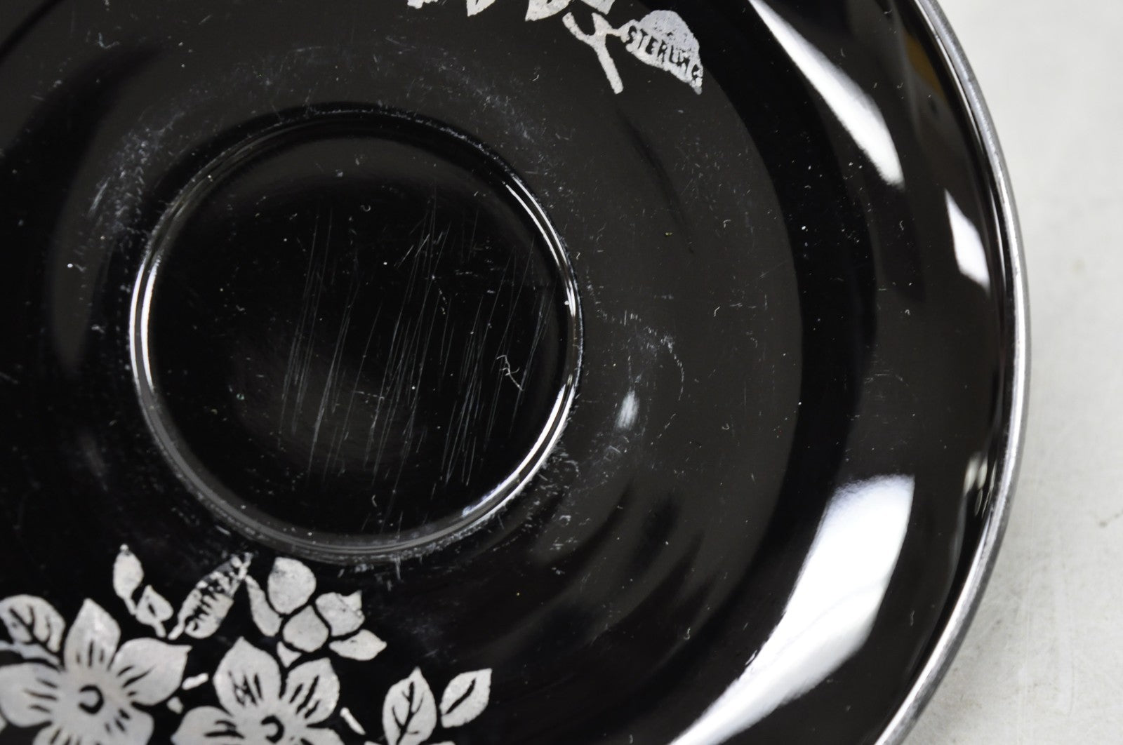Vintage Rockwell Black Amethyst Glass Creamer Sugar Set Sterling Silver Overlay