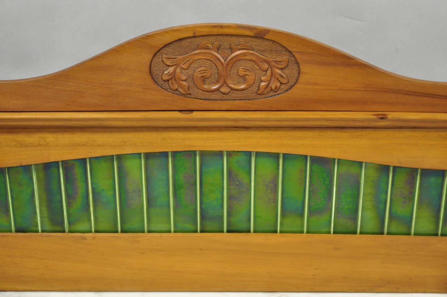 Antique English Arts & Crafts Birch Wood Green Tile Backsplash Washstand Server