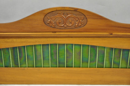 Antique English Arts & Crafts Birch Wood Green Tile Backsplash Washstand Server