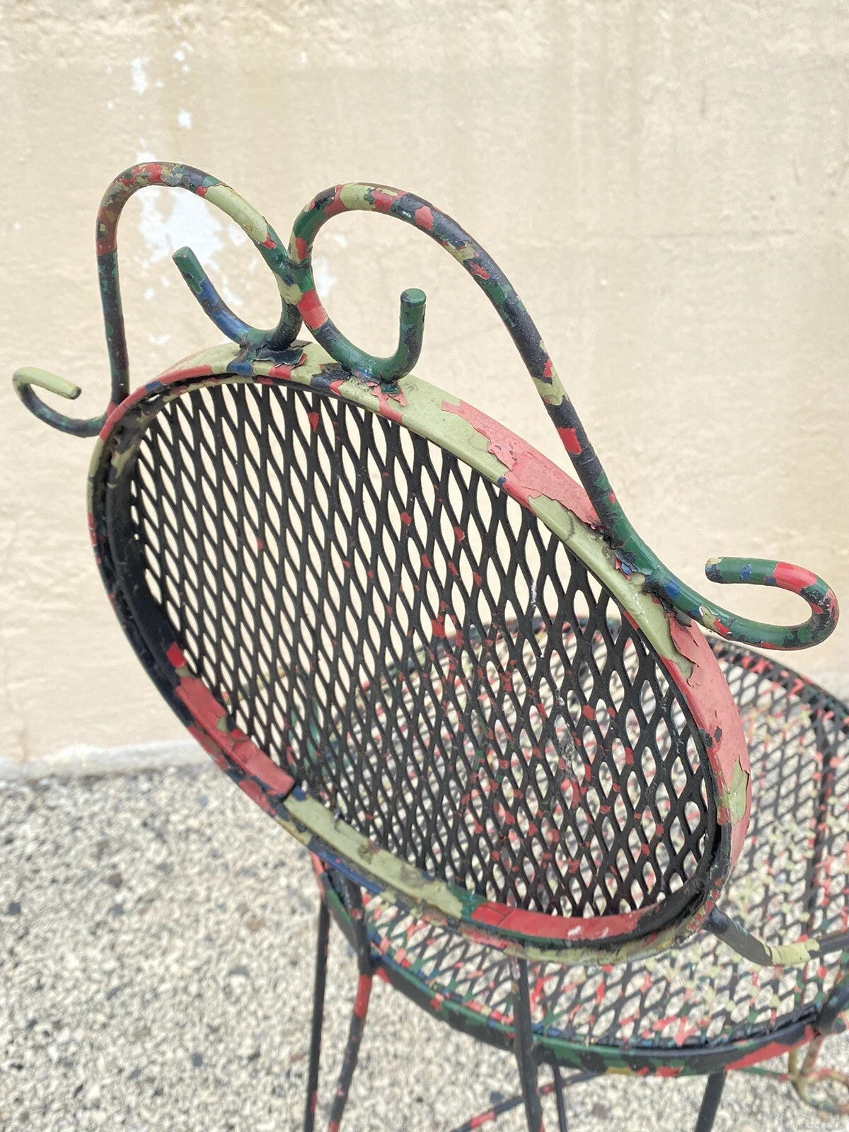Vintage Victorian Style Small Wrought Iron Camo Paint Garden Patio Chair - Set 4