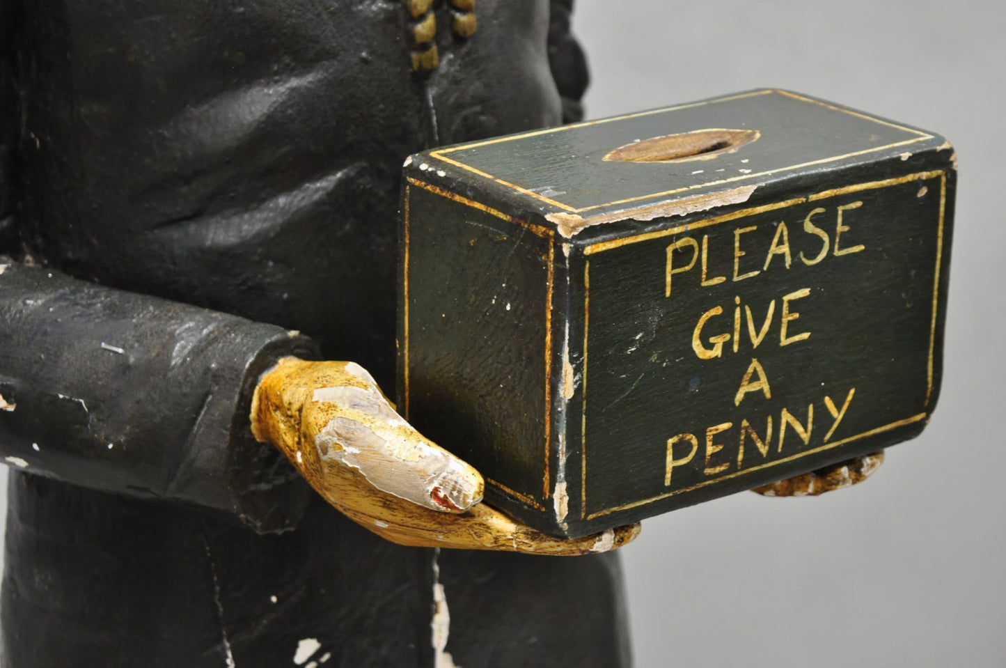 54" Tall Maritime Nautical Wood Peg Leg Seaman Bank Figure "Please Give a Penny"