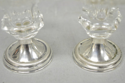 Antique English Victorian Crystal Glass & Silver Sweetmeat Candy Nut Dish, Set 6