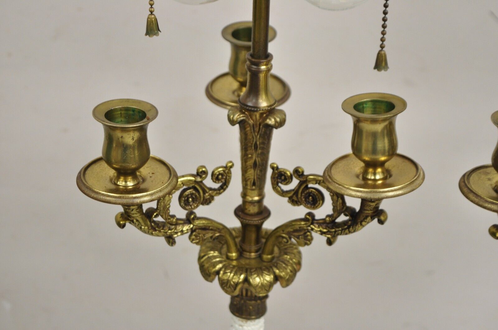 Vintage French Empire Style Candlestick Candelabra Brass Table Lamps - a Pair