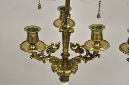 Vintage French Empire Style Candlestick Candelabra Brass Table Lamps - a Pair