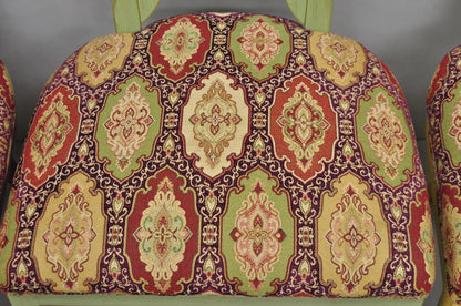 Contemporary Regency Style Red Green Yellow Scroll Back Dining Chairs - Set of 8
