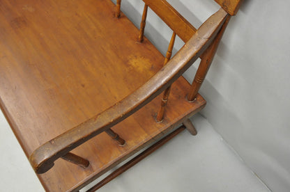 Antique American Colonial Farmhouse Spindle Back Pine Wood 8 Leg 72" Long Bench