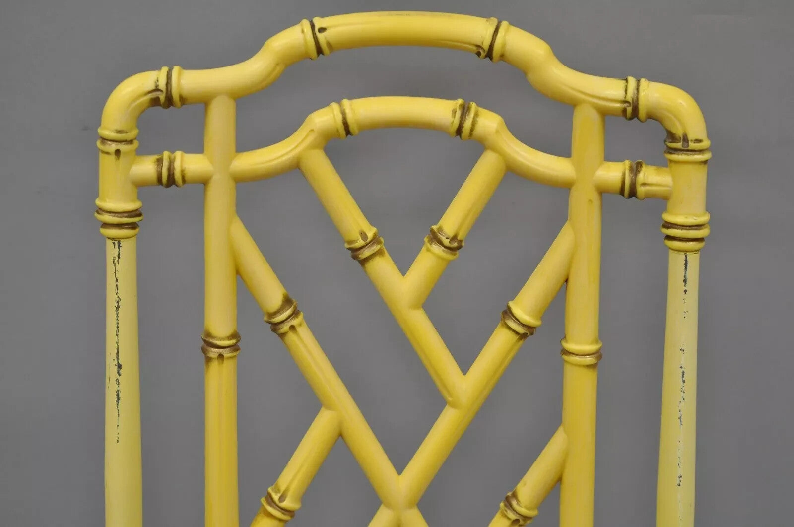 Hollywood Regency Chinese Chippendale Yellow Metal Faux Bamboo Dining Side Chair
