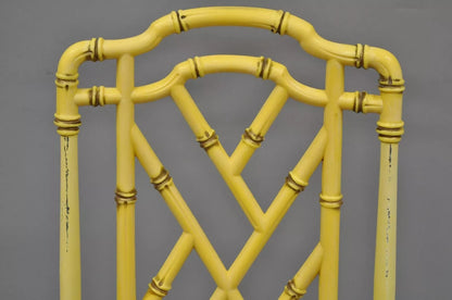 Hollywood Regency Chinese Chippendale Yellow Metal Faux Bamboo Dining Side Chair