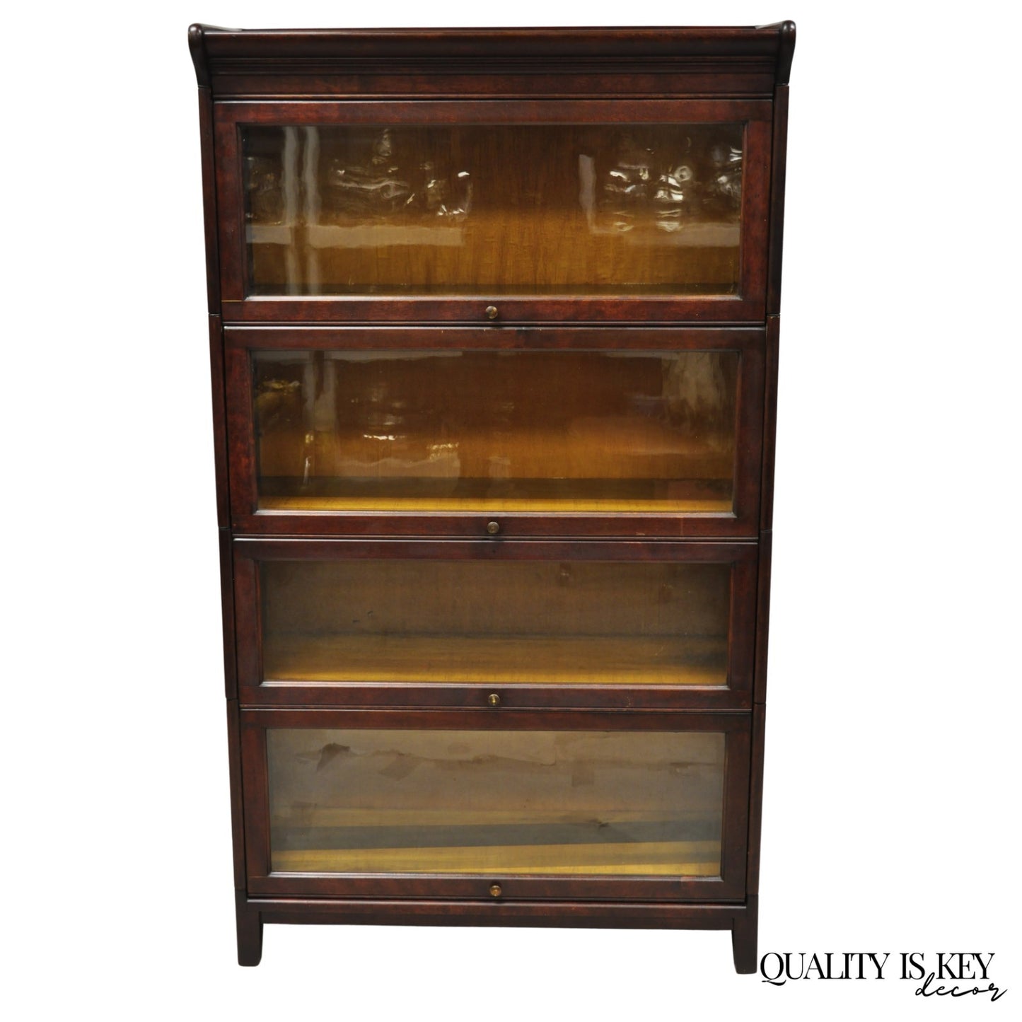 Antique Mahogany 4 Section Barrister Bookcase Glass Door Stacking Lawyer Cabinet