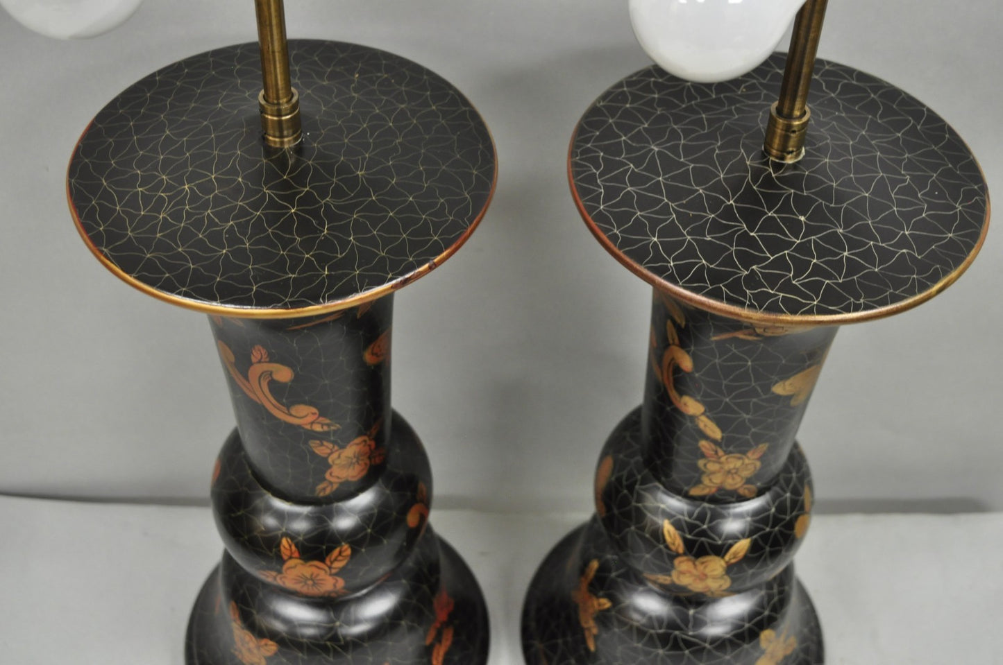 Louis Baldinger & Sons Contemporary Black & Gold Painted Table Lamps - a Pair