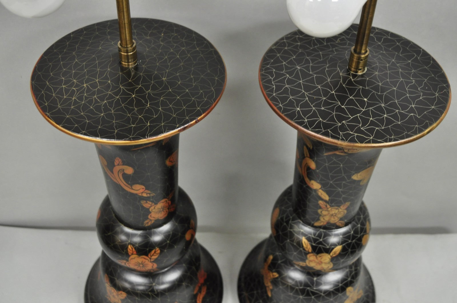 Louis Baldinger & Sons Contemporary Black & Gold Painted Table Lamps - a Pair