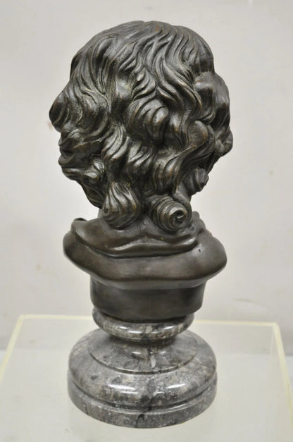 Maitland Smith Victorian Style 19" Bronze Boy Bust Head Sculpture on Marble Base