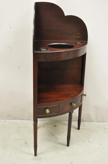 Antique Georgian Mahogany Bathroom Corner Washstand Sink Side Table with Drawer