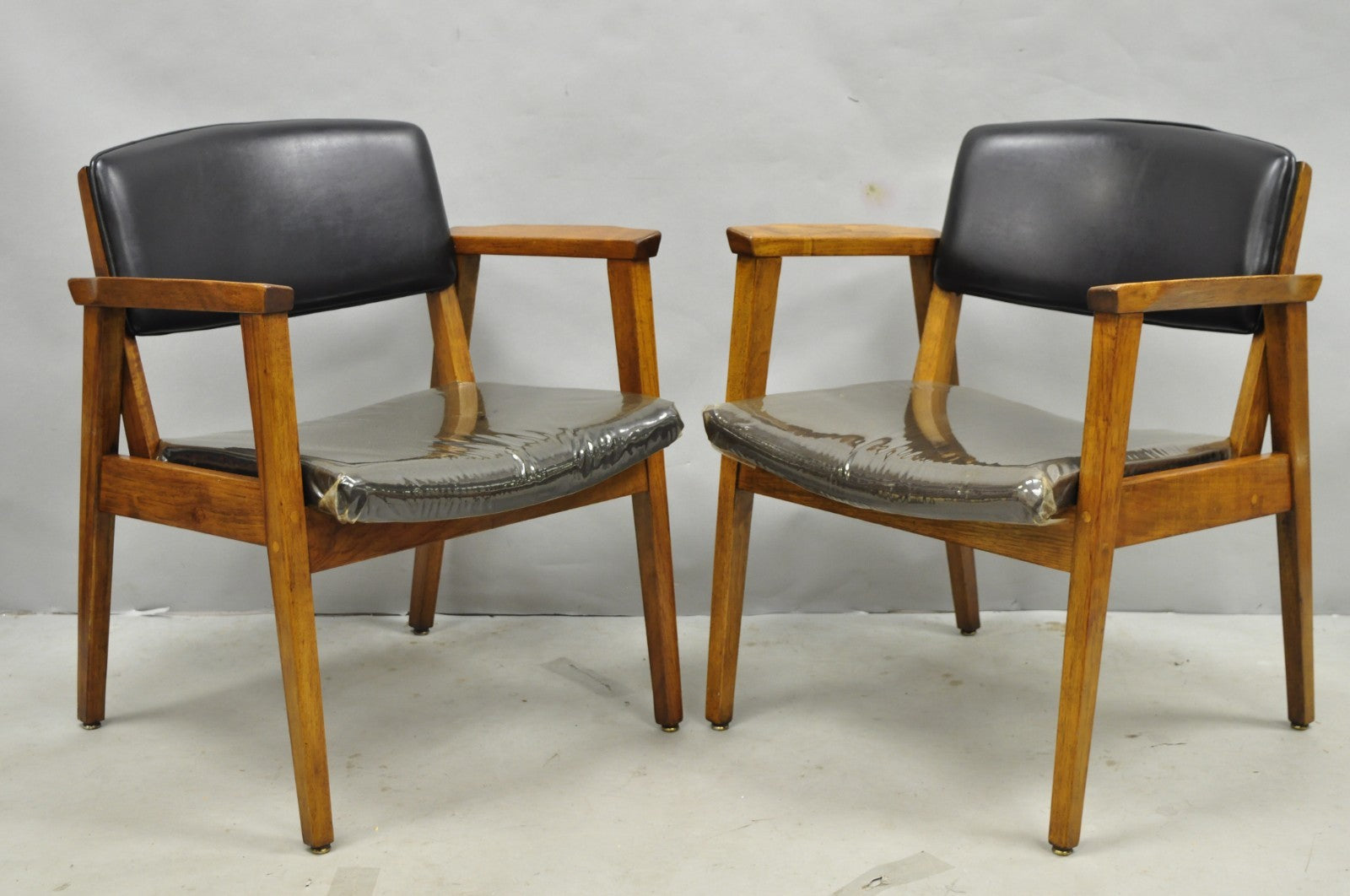 Vintage Boling Chair Co Mid Century Modern Walnut Lounge Arm Chairs (B) - Pair
