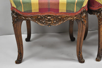 Antique French Country Louis XV Carved Walnut Cane Back Side Chairs - a Pair