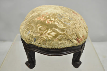 Antique French Country Provincial Oval Carved Walnut Petite Footstool Ottoman
