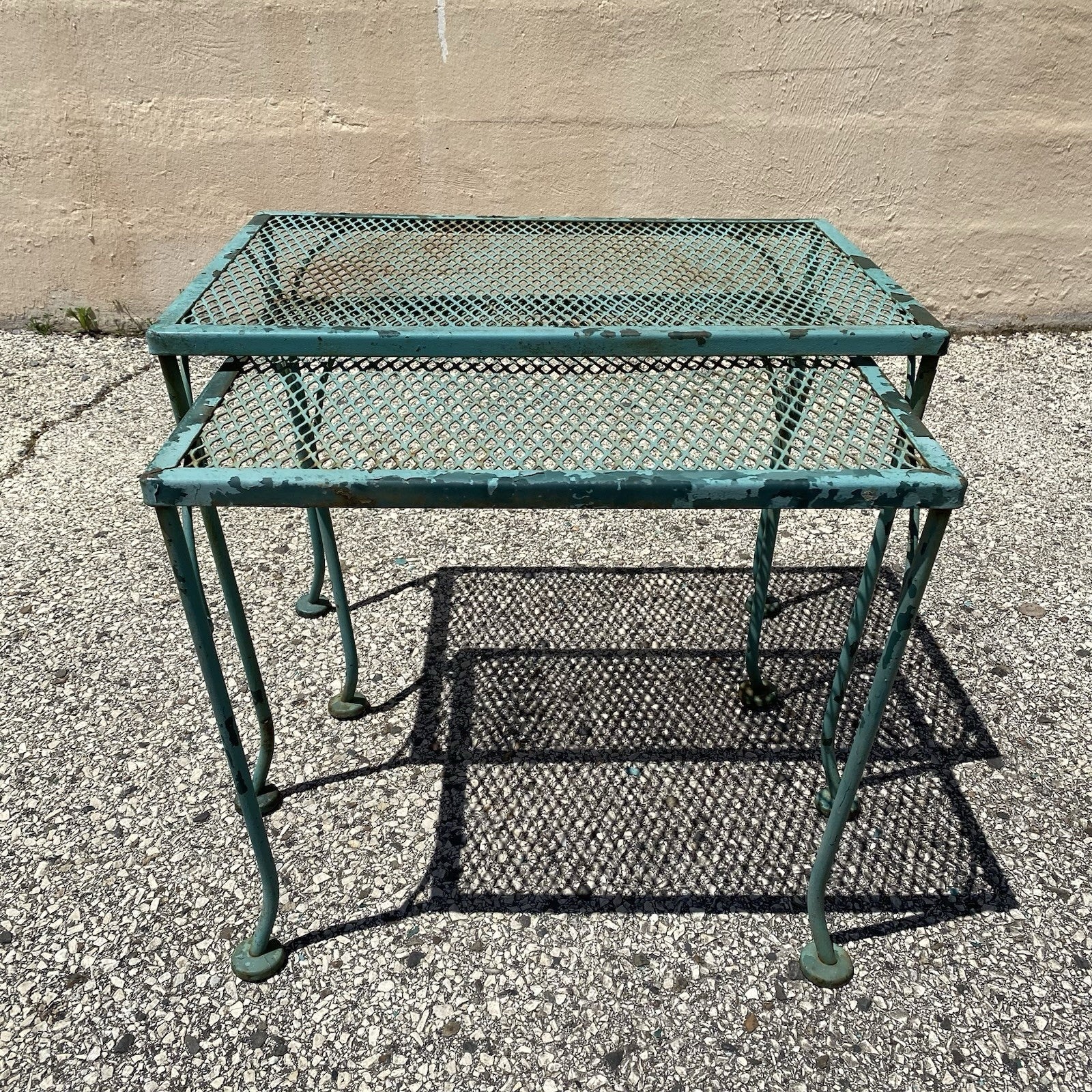 Vintage Woodard Wrought Iron Green Garden Patio Nesting Side Tables - 2 Pcs