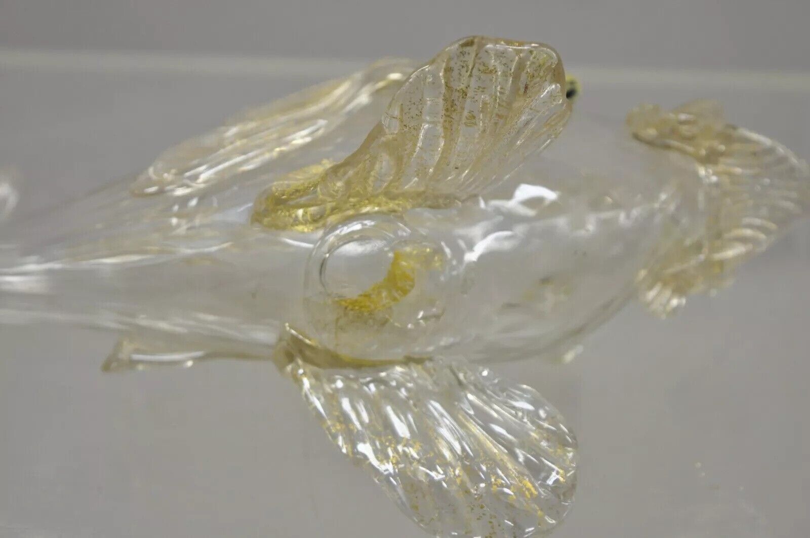 Vintage Italian Murano Hand Blown Glass Gold Fleck 12" Fish Sculpture Figure