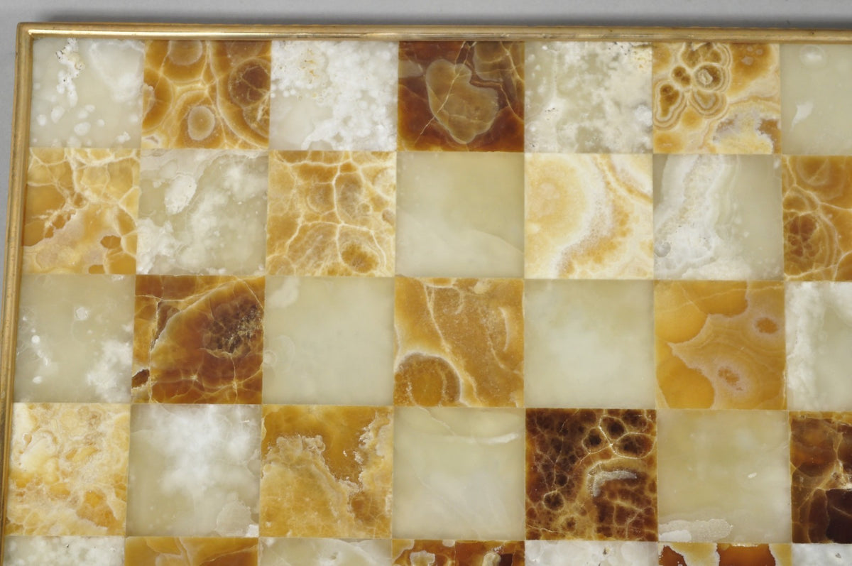 Vintage Mid Century Modern Mosaic Brown Onyx Stone Chess Game Checkerboard