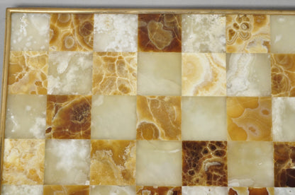 Vintage Mid Century Modern Mosaic Brown Onyx Stone Chess Game Checkerboard