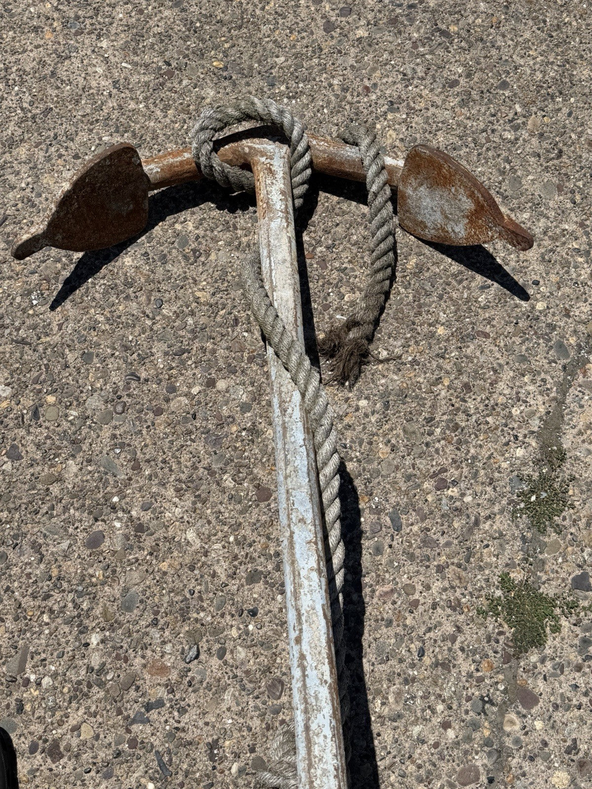 Antique English Victorian Maritime Cast Iron Large Boat Ship's Anchor and Rope